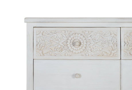 Giner and Colomer  Elegant 6-Drawer Chest In Mango Wood With Hand-Carved Details