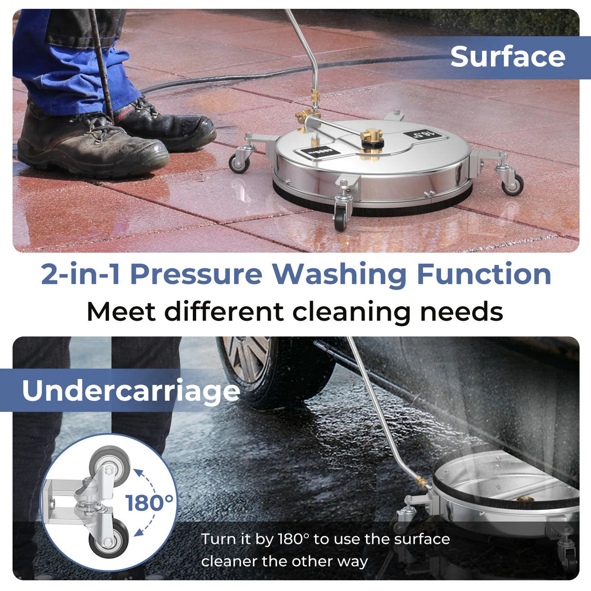 4000PSI Pressure Washer Surface Cleaner Stainless Steel with Casters