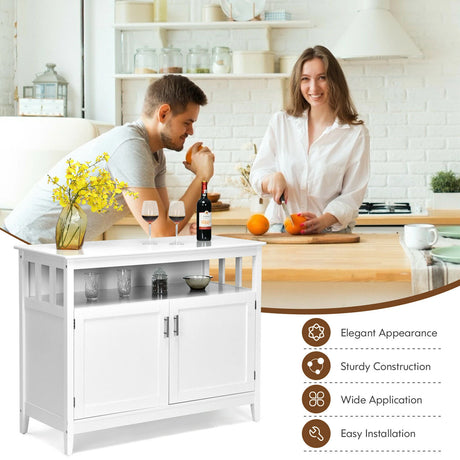 2-Door Sideboard with Open Shelf &amp; 5-Position Shelf for Kitchen &amp; Dining Room-White