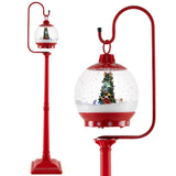 68 Inch Christmas Lamp Post with Sound-Activated Snow Globe Lantern-Red