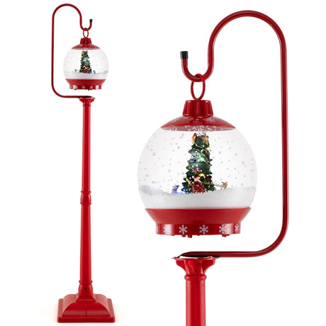 68 Inch Christmas Lamp Post with Sound-Activated Snow Globe Lantern-Red