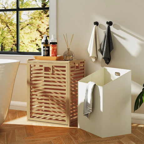 68 L Bamboo Tilt-out Bathroom Laundry Hamper with Foldable Bin-Natural
