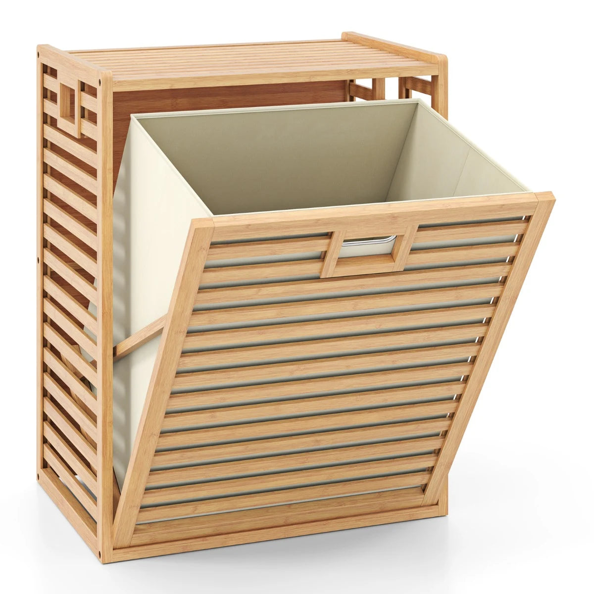 68 L Bamboo Tilt-out Bathroom Laundry Hamper with Foldable Bin-Natural