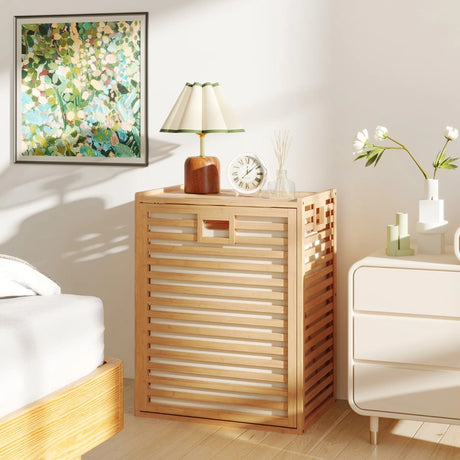 68 L Bamboo Tilt-out Bathroom Laundry Hamper with Foldable Bin-Natural