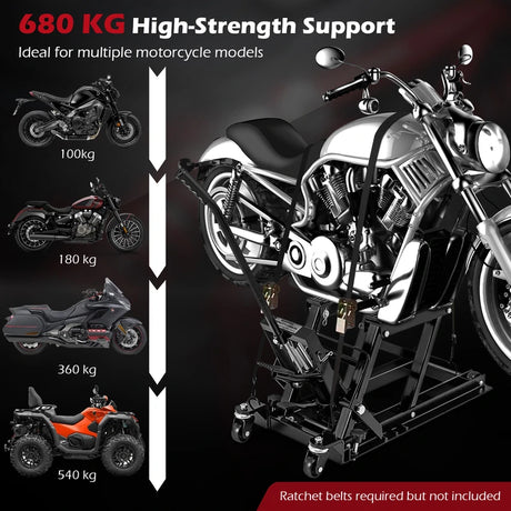 680 kg Motorcycle Hydraulic Lift with 3-Level Height Adjustable Platform-Black