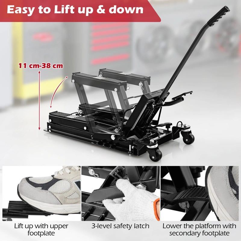 680 kg Motorcycle Hydraulic Lift with 3-Level Height Adjustable Platform-Black