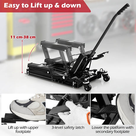 680 kg Motorcycle Hydraulic Lift with 3-Level Height Adjustable Platform-Black