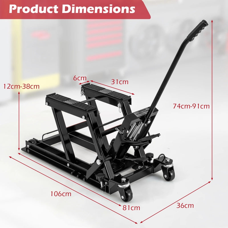 680 kg Motorcycle Hydraulic Lift with 3-Level Height Adjustable Platform-Black