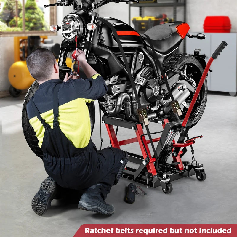 680 kg Motorcycle Hydraulic Lift with 3-Level Height Adjustable Platform-Red