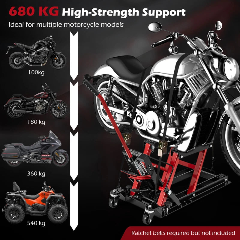 680 kg Motorcycle Hydraulic Lift with 3-Level Height Adjustable Platform-Red