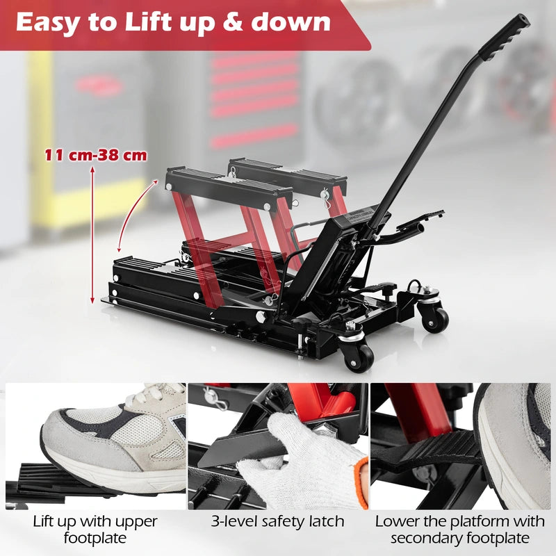 680 kg Motorcycle Hydraulic Lift with 3-Level Height Adjustable Platform-Red