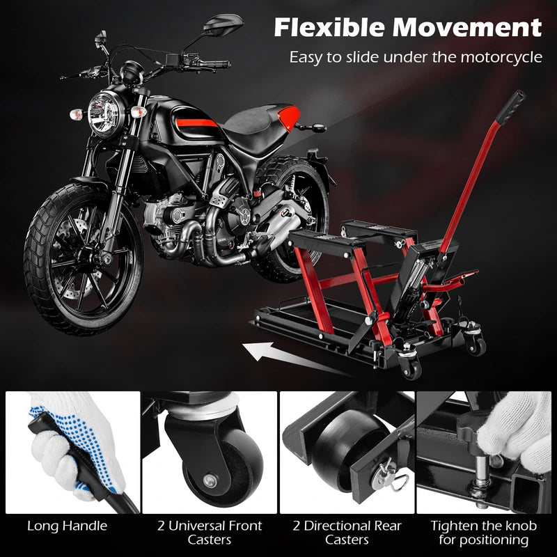 680 kg Motorcycle Hydraulic Lift with 3-Level Height Adjustable Platform-Red