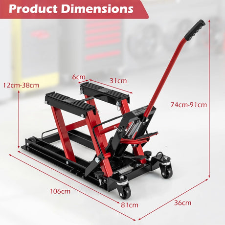 680 kg Motorcycle Hydraulic Lift with 3-Level Height Adjustable Platform-Red