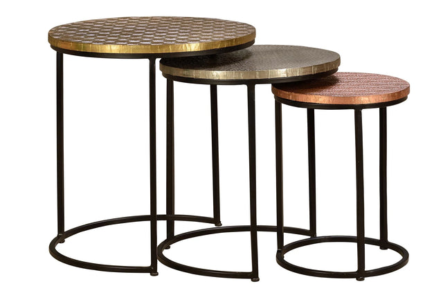 Giner and Colomer - Set Of 3 Metal Nesting Tables In Bronze, Copper & Brass