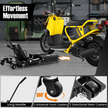 680KG Motorcycle Lift Jack with 4 Wheels and Footplates-Black