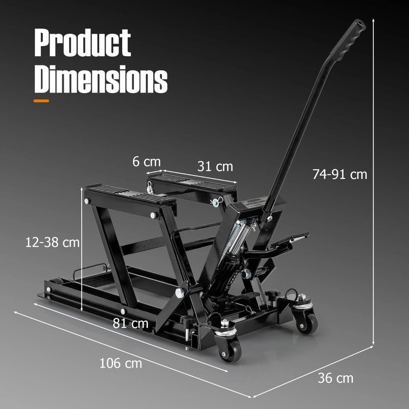 680KG Motorcycle Lift Jack with 4 Wheels and Footplates-Black
