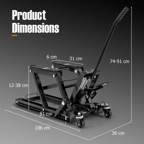 680KG Motorcycle Lift Jack with 4 Wheels and Footplates-Black
