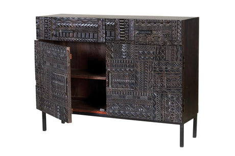 Giner and Colomer - Mango Wood Chest Of Drawers (2 Drawers, 2 Doors) With Metal Base