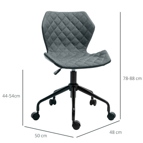 HOMCOM Office Computer Desk Chair, Swivel Task Chair no Arms, Fabric Study Chair with Adjustable Height and Rolling Wheels for Home Work, Grey