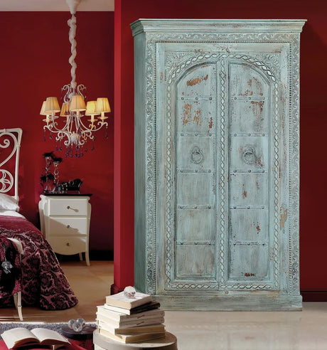 Giner and Colomer - 2-Door Mango Wood Cabinet With 3 Shelves (Crackled Finish)