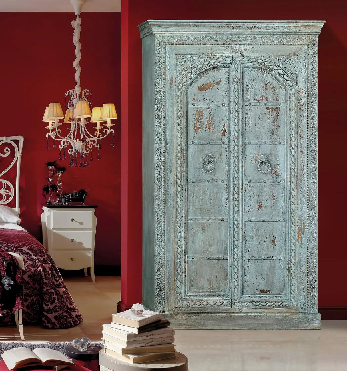 Giner and Colomer - 2-Door Mango Wood Cabinet With 3 Shelves (Crackled Finish)