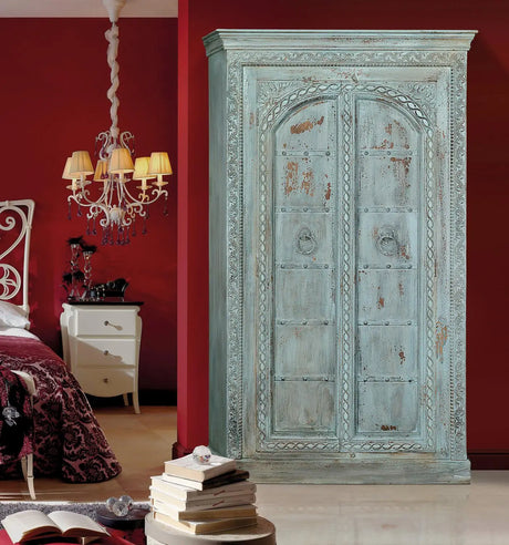 Giner and Colomer - 2-Door Mango Wood Cabinet With 3 Shelves (Crackled Finish)