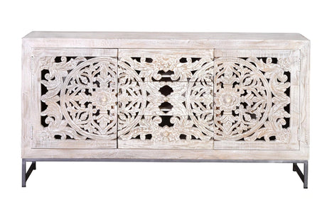 Giner and Colomer - Mango Wood Sideboard (2 Doors, 3 Drawers) With Grey Iron Base