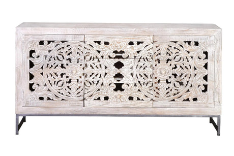 Giner and Colomer - Mango Wood Sideboard (2 Doors, 3 Drawers) With Grey Iron Base