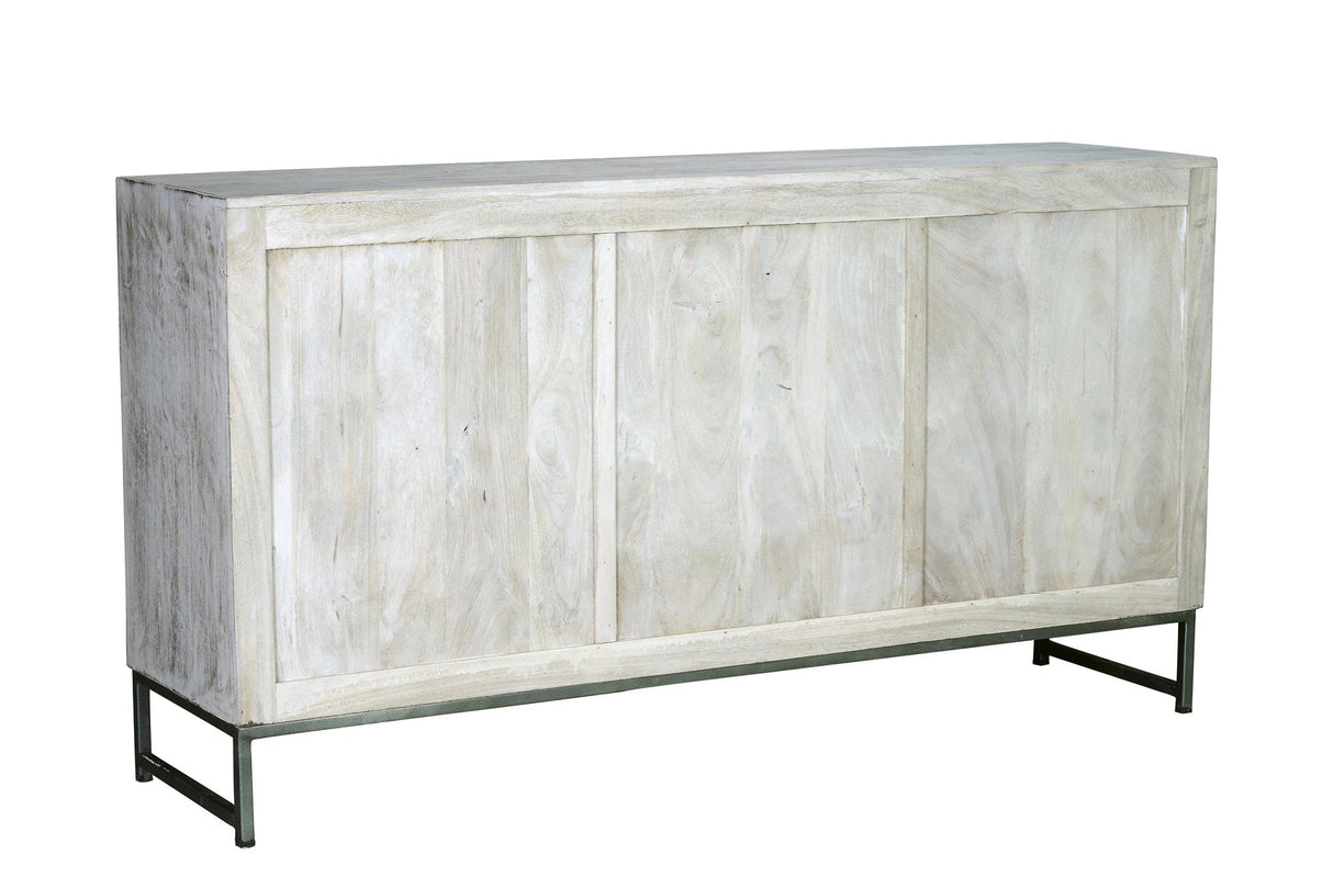 Giner and Colomer - Mango Wood Sideboard (2 Doors, 3 Drawers) With Grey Iron Base