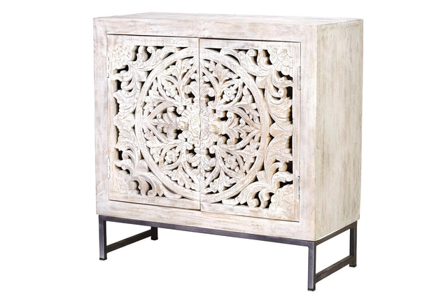 Giner and Colomer - 2-Door Mango Wood Sideboard With Iron Base & Shelf