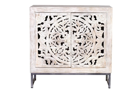 Giner and Colomer - 2-Door Mango Wood Sideboard With Iron Base & Shelf