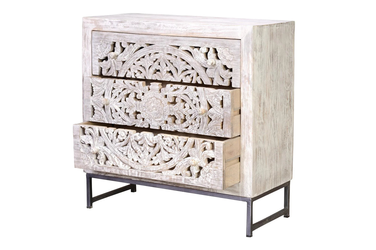 Giner and Colomer - 3-Drawer Mango Wood Chest Of Drawers With Iron Base