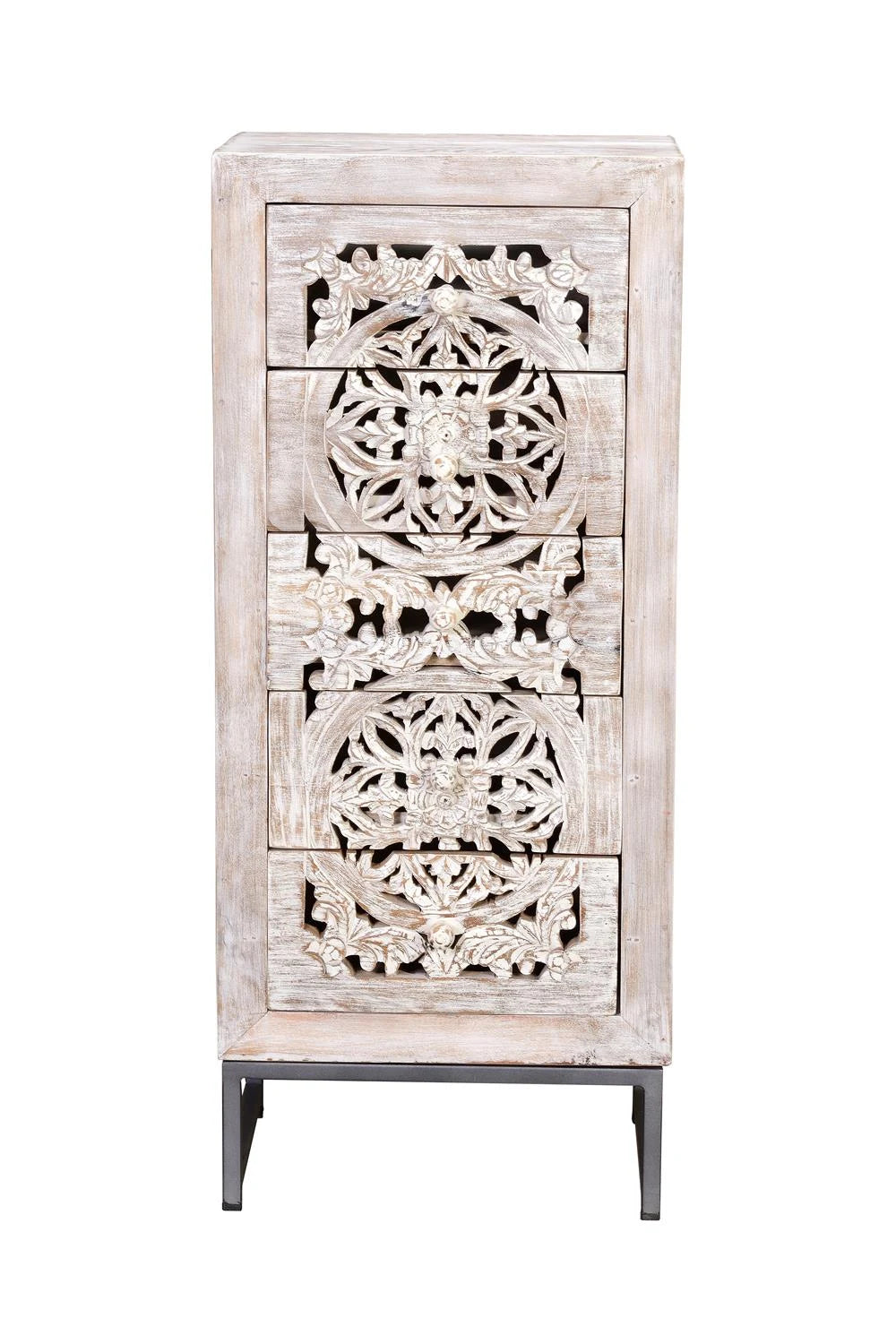 Giner and Colomer - 5-Drawer Mango Wood Chest With Handmade Fronts & Iron Base