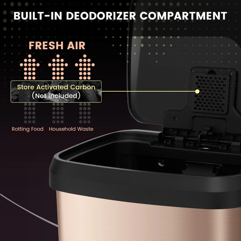 68L Step Trash Can with Soft Close Lid and Deodorizer Compartment-Golden
