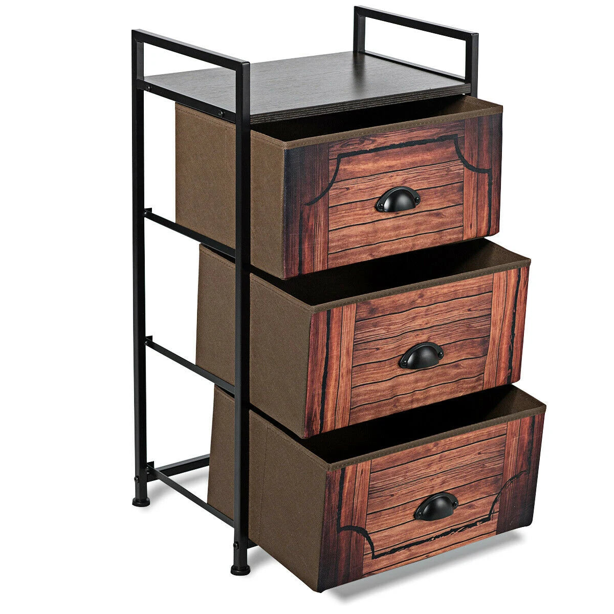 Industrial 3-Layers Fabric Dresser with Fabric Drawers and Steel Frame