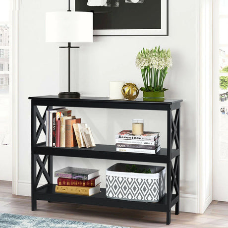 Industrial 3-Tier Console Table with Storage Shelf-Black