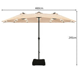 15 Ft Solar LED Patio Double-sided Umbrella Market Umbrella with Weight Base-Beige