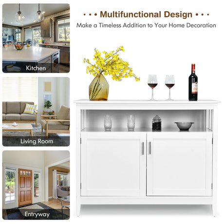 2-Door Sideboard with Open Shelf &amp; 5-Position Shelf for Kitchen &amp; Dining Room-White