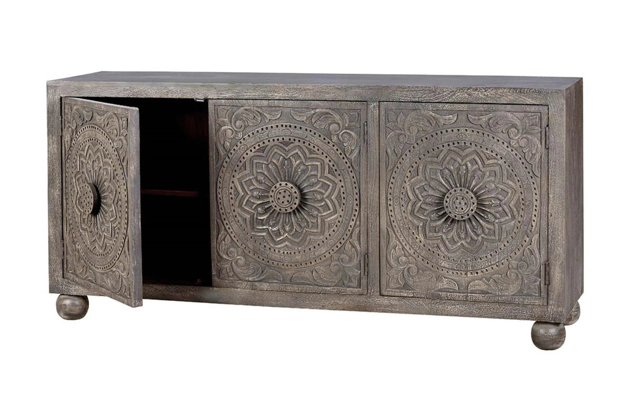 Giner and Colomer - 3-Door Mango Wood Sideboard With Handmade Door Details