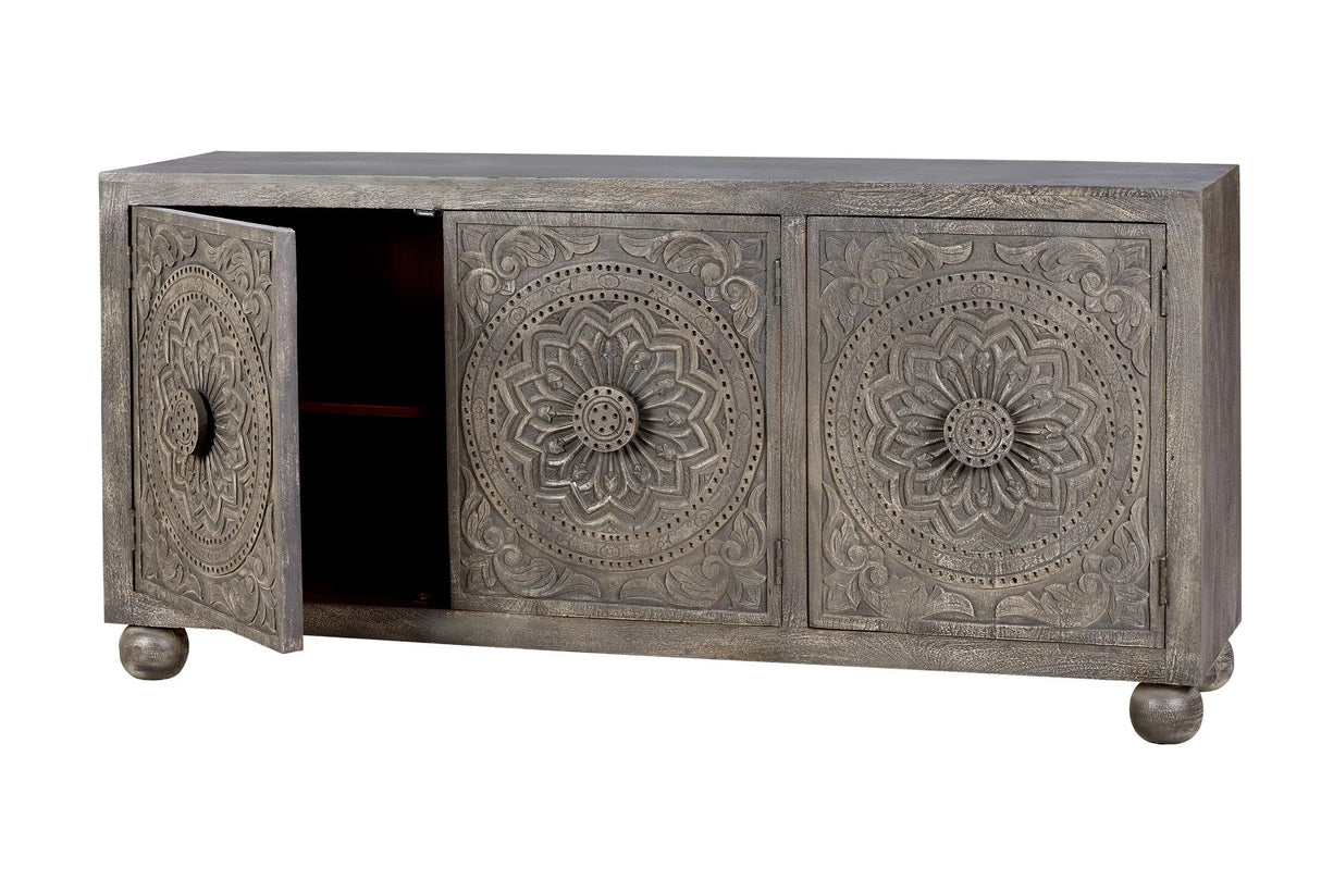 Giner and Colomer - 3-Door Mango Wood Sideboard With Handmade Door Details