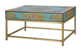 Giner and Colomer - 1-Drawer Coffee Table With Metal Base & Hand-Painted Mango Wood Top