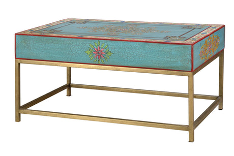 Giner and Colomer - 1-Drawer Coffee Table With Metal Base & Hand-Painted Mango Wood Top