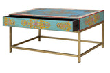 Giner and Colomer - 1-Drawer Coffee Table With Metal Base & Hand-Painted Mango Wood Top