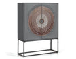 Giner and Colomer - 2-Door Mango Wood Display Cabinet With Carved Doors & Metal Base