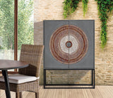 Giner and Colomer - 2-Door Mango Wood Display Cabinet With Carved Doors & Metal Base