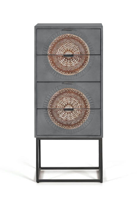 Giner and Colomer - 4-Drawer Mango Wood Chest With Carved Details & Metal Base