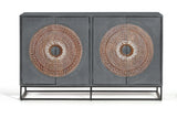 Giner and Colomer - 4-Door Mango Wood Sideboard With Carved Details & Metal Base