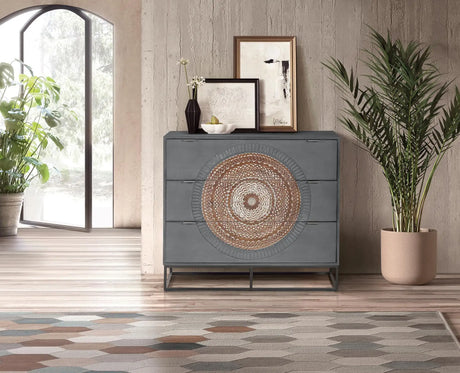 Giner and Colomer - Mango Wood Drawer Chest With Carved Details & Metal Base