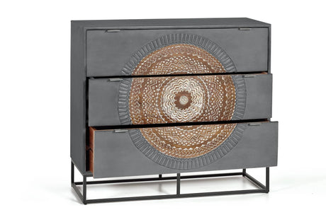 Giner and Colomer - Mango Wood Drawer Chest With Carved Details & Metal Base