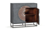 Giner and Colomer - 2-Door, 2-Drawer Mango Wood Console With Carved Details & Metal Base